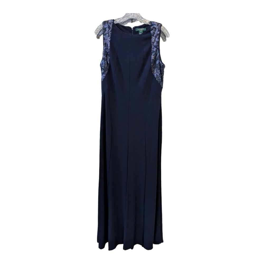 Lauren Ralph Lauren Evening blue dress gown sequin sleeveless - needs new hem
